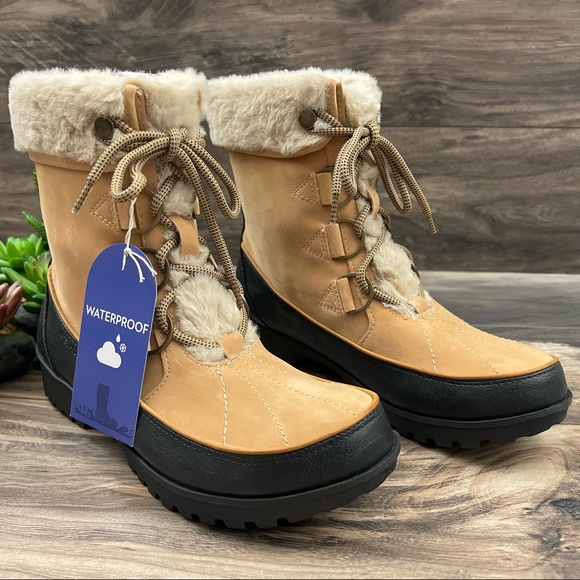 NIB JBU by Jambu Northgate Faux Fur Trim Waterproof Ankle Boots 8M Tan - Picture 7 of 13